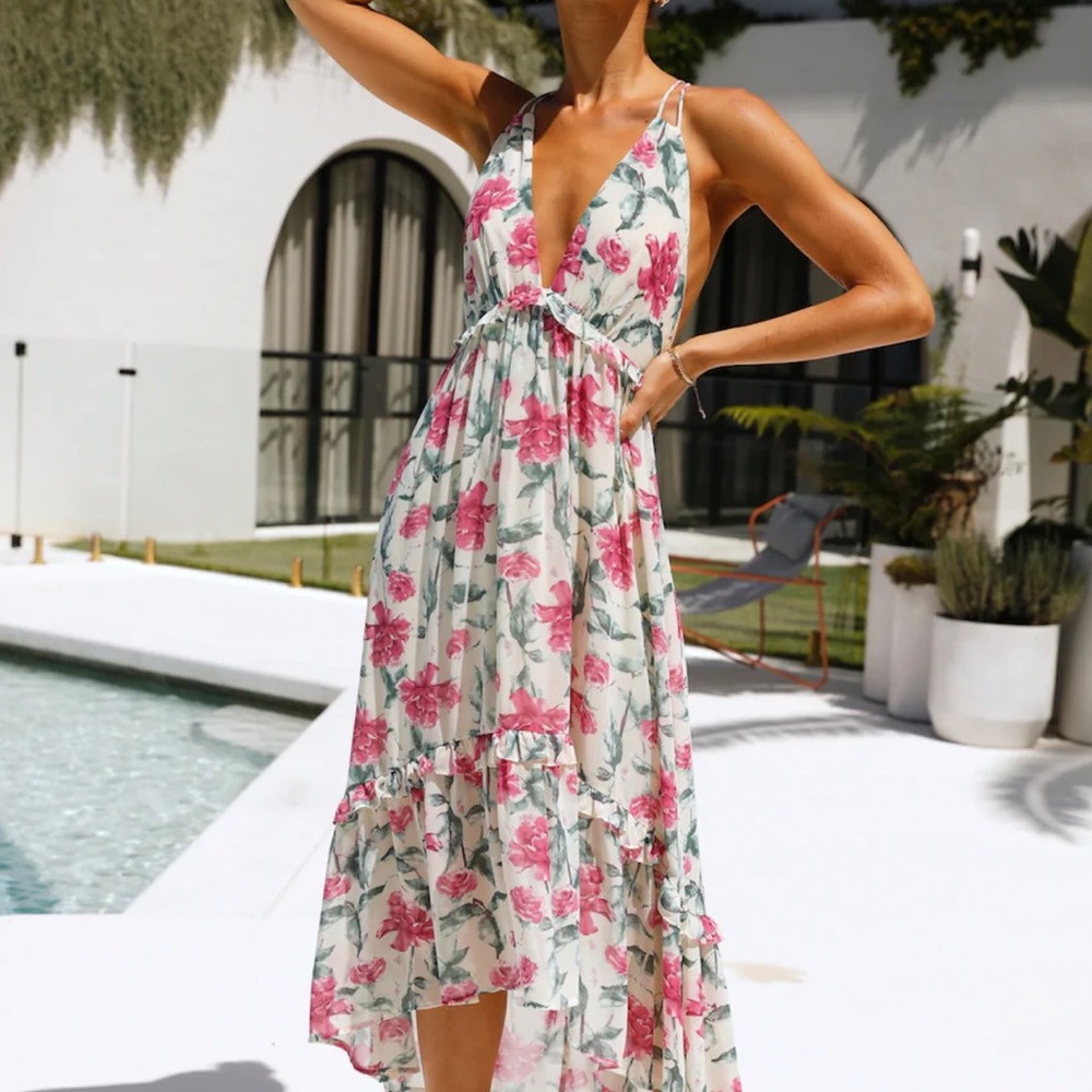 Deep V Backless Midi Dress size xs